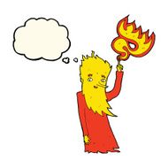 cartoon fire spirit with thought bubble N6