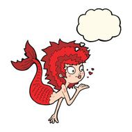 cartoon mermaid blowing a kiss with thought bubble N8