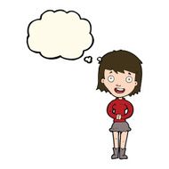 cartoon excited woman with thought bubble N95