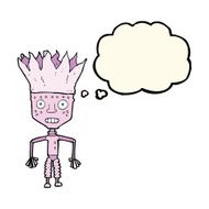 funny cartoon robot wearing crown with thought bubble N3