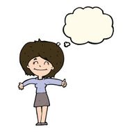 cartoon woman giving thumbs up sign with thought bubble N8