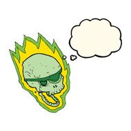 cartoon flaming pirate skull with thought bubble N8