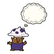 cartoon little mushroom man with thought bubble N7