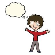 cartoon excited woman with thought bubble N96