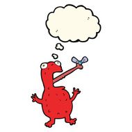 cartoon poisonous frog catching fly with thought bubble N7