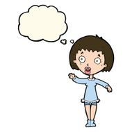cartoon waving woman with thought bubble N87