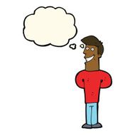 cartoon grinning man with thought bubble N62
