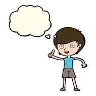 cartoon boy giving thumbs up symbol with thought bubble N8