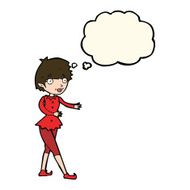 cartoon christmas elf woman with thought bubble N8