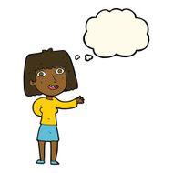 cartoon friendly woman waving with thought bubble N37
