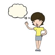 cartoon woman waving with thought bubble N247