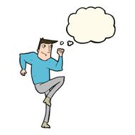 cartoon man jogging on spot with thought bubble N8