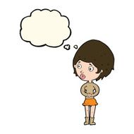 cartoon concerned woman with thought bubble N8