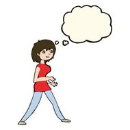 cartoon woman walking with thought bubble N7