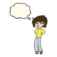 cartoon woman whistling with thought bubble N8