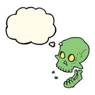 cartoon laughing skull with thought bubble N7