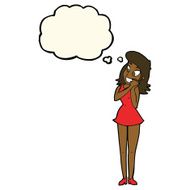 cartoon excited woman with thought bubble N97