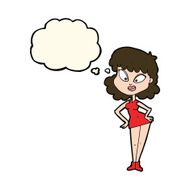 cartoon woman with hands on hips thought bubble N153