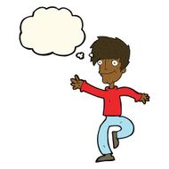 cartoon happy man dancing with thought bubble N25