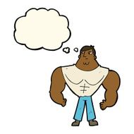 cartoon body builder with thought bubble N7