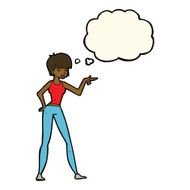 cartoon woman pointing with thought bubble N144