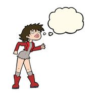 cartoon girl in leather jacket with thought bubble N8