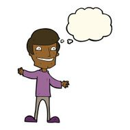 cartoon grinning man with thought bubble N63