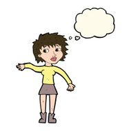 cartoon friendly woman waving with thought bubble N38