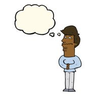 cartoon nervous man with thought bubble N97