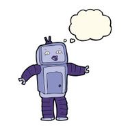 funny cartoon robot with thought bubble N30