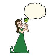 cartoon witch woman casting spell with thought bubble N8