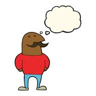 cartoon bald man with mustache thought bubble N12