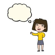 cartoon friendly woman waving with thought bubble N39