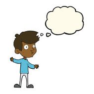 cartoon curious boy with thought bubble N26
