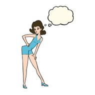 cartoon model woman posing with thought bubble N8