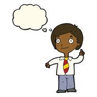 cartoon school boy answering question with thought bubble N33