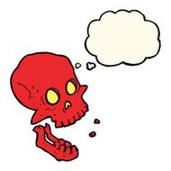 cartoon laughing skull with thought bubble N8