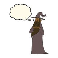 cartoon wizard with thought bubble N15