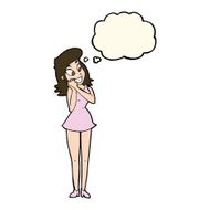 cartoon excited woman with thought bubble N98