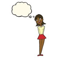 cartoon happy woman with thought bubble N176