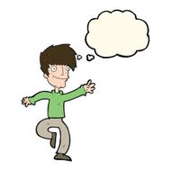 cartoon happy man dancing with thought bubble N26