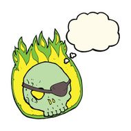 cartoon skull with eye patch thought bubble N6