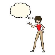 cartoon woman pointing with thought bubble N145