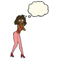 cartoon surprised woman with thought bubble N172