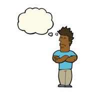 cartoon sulking man with thought bubble N6