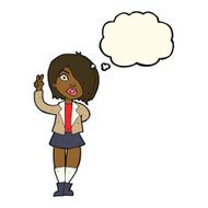 cartoon cool girl giving peace sign with thought bubble N7