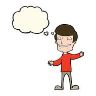 cartoon grinning man with thought bubble N65
