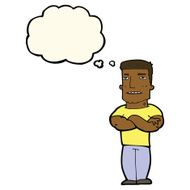 cartoon tough guy with folded arms thought bubble N7