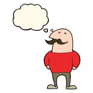 cartoon bald man with mustache thought bubble N13