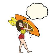 cartoon woman carrying canoe with thought bubble N6